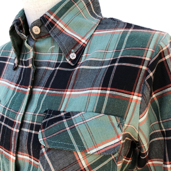 Women's Plaid Check Green Casual Button-Down Shirt